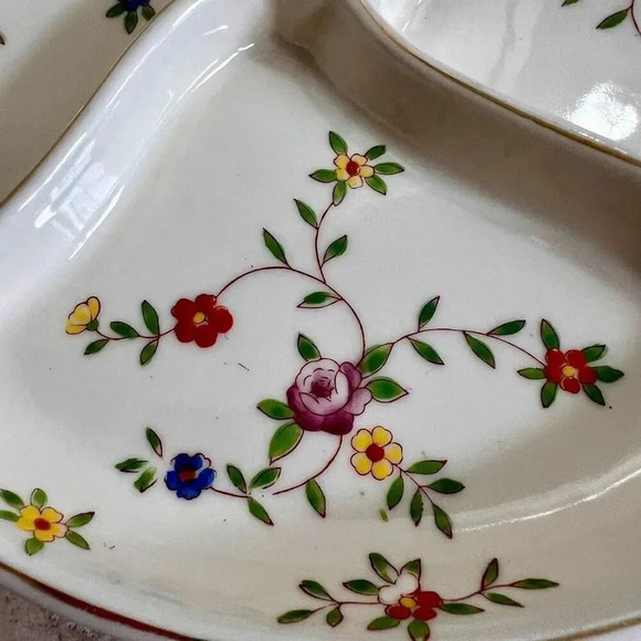 Vintage White Floral Round Four Section Divided Dish Plate Hand Painted Japan - Picture 3 of 10